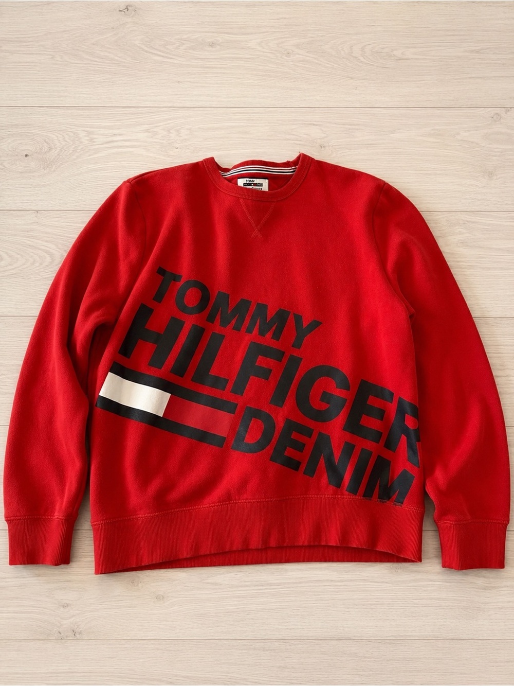 Tommy Hilfiger Denim Red Oversized Logo Crewneck Sweatshirt Size M